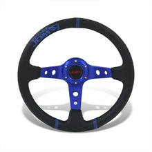 Load image into Gallery viewer, JDM Sport Universal 350mm PVC Leather Deep Dish Style Aluminum Steering Wheel Black Center with Blue Stitching & 3 Pin Stripes