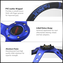 Load image into Gallery viewer, JDM Sport Universal 350mm PVC Leather Deep Dish Style Aluminum Steering Wheel Black Center with Blue Stitching & 3 Pin Stripes