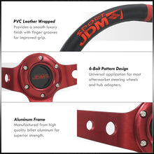 Load image into Gallery viewer, JDM Sport Universal 350mm PVC Leather Deep Dish Style Aluminum Steering Wheel Black Center with Red 3 Pin Stripes