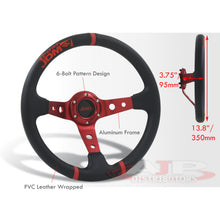 Load image into Gallery viewer, JDM Sport Universal 350mm PVC Leather Deep Dish Style Aluminum Steering Wheel Black Center with Red 3 Pin Stripes