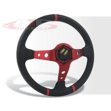 Load image into Gallery viewer, JDM Sport Universal 350mm PVC Leather Deep Dish Style Aluminum Steering Wheel Black Center with Red 3 Pin Stripes