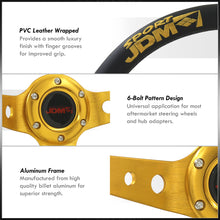 Load image into Gallery viewer, JDM Sport Universal 350mm PVC Leather Deep Dish Style Aluminum Steering Wheel Black Center with Gold 3 Pin Stripes