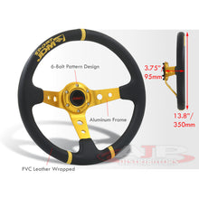 Load image into Gallery viewer, JDM Sport Universal 350mm PVC Leather Deep Dish Style Aluminum Steering Wheel Black Center with Gold 3 Pin Stripes
