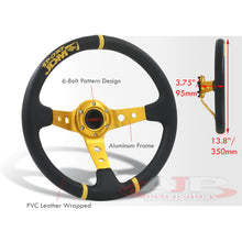 Load image into Gallery viewer, JDM Sport Universal 350mm PVC Leather Deep Dish Style Aluminum Steering Wheel Black Center with Gold 3 Pin Stripes