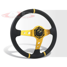 Load image into Gallery viewer, JDM Sport Universal 350mm PVC Leather Deep Dish Style Aluminum Steering Wheel Black Center with Gold 3 Pin Stripes