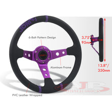 Load image into Gallery viewer, JDM Sport Universal 350mm PVC Leather Deep Dish Style Aluminum Steering Wheel Black Center with Purple 3 Pin Stripes