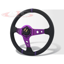 Load image into Gallery viewer, JDM Sport Universal 350mm PVC Leather Deep Dish Style Aluminum Steering Wheel Black Center with Purple 3 Pin Stripes