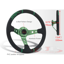 Load image into Gallery viewer, JDM Sport Universal 350mm PVC Leather Deep Dish Style Aluminum Steering Wheel Black Center with Green 4 Pin Stripes