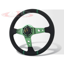 Load image into Gallery viewer, JDM Sport Universal 350mm PVC Leather Deep Dish Style Aluminum Steering Wheel Black Center with Green 4 Pin Stripes
