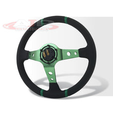 Load image into Gallery viewer, JDM Sport Universal 350mm PVC Leather Deep Dish Style Aluminum Steering Wheel Black Center with Green 4 Pin Stripes