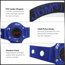 Load image into Gallery viewer, JDM Sport Universal 350mm PVC Leather Deep Dish Style Aluminum Steering Wheel Black Center with Blue 4 Pin Stripes