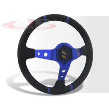 Load image into Gallery viewer, JDM Sport Universal 350mm PVC Leather Deep Dish Style Aluminum Steering Wheel Black Center with Blue 4 Pin Stripes