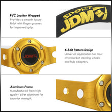Load image into Gallery viewer, JDM Sport Universal 350mm PVC Leather Deep Dish Style Aluminum Steering Wheel Black Center with Gold 4 Pin Stripes