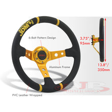 Load image into Gallery viewer, JDM Sport Universal 350mm PVC Leather Deep Dish Style Aluminum Steering Wheel Black Center with Gold 4 Pin Stripes