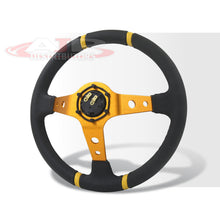 Load image into Gallery viewer, JDM Sport Universal 350mm PVC Leather Deep Dish Style Aluminum Steering Wheel Black Center with Gold 4 Pin Stripes