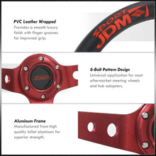 Load image into Gallery viewer, JDM Sport Universal 350mm PVC Leather Deep Dish Style Aluminum Steering Wheel Black Center with Red 4 Pin Stripes