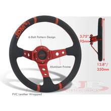 Load image into Gallery viewer, JDM Sport Universal 350mm PVC Leather Deep Dish Style Aluminum Steering Wheel Black Center with Red 4 Pin Stripes