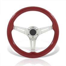 Load image into Gallery viewer, Universal 350mm Wood Grain Style Aluminum Steering Wheel Silver Center Red Wood