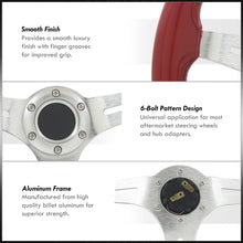 Load image into Gallery viewer, Universal 350mm Wood Grain Style Aluminum Steering Wheel Silver Center Red Wood