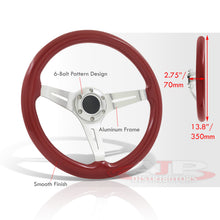 Load image into Gallery viewer, Universal 350mm Wood Grain Style Aluminum Steering Wheel Silver Center Red Wood