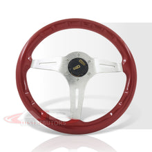 Load image into Gallery viewer, Universal 350mm Wood Grain Style Aluminum Steering Wheel Silver Center Red Wood
