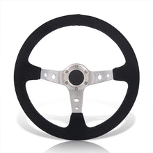 Load image into Gallery viewer, Universal 350mm Suede Deep Dish Style Aluminum Steering Wheel Polished with Blue Stitching