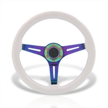 Load image into Gallery viewer, Universal 350mm Wood Grain Style Steel Steering Wheel Neo Chrome Center White Wood