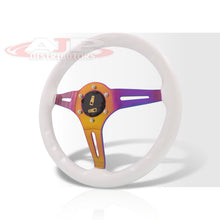 Load image into Gallery viewer, Universal 350mm Wood Grain Style Steel Steering Wheel Neo Chrome Center White Wood