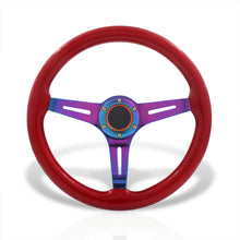 Load image into Gallery viewer, Universal 350mm Wood Grain Style Steel Steering Wheel Neo Chrome Center Red Wood