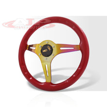 Load image into Gallery viewer, Universal 350mm Wood Grain Style Steel Steering Wheel Neo Chrome Center Red Wood