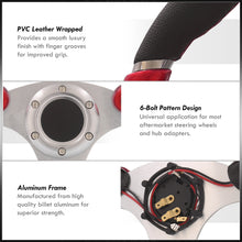 Load image into Gallery viewer, Universal 320mm Dual Button Style Aluminum Steering Wheel Silver Center with Red Handles