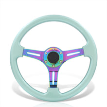 Load image into Gallery viewer, Universal 350mm Heavy Duty Steel Steering Wheel Neo Chrome Center Teal