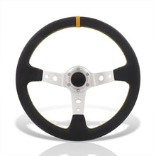 Load image into Gallery viewer, Universal 350mm PVC Leather Deep Dish Style Aluminum Steering Wheel Silver Center with Yellow Stitching