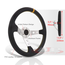 Load image into Gallery viewer, Universal 350mm PVC Leather Deep Dish Style Aluminum Steering Wheel Silver Center with Yellow Stitching