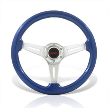 Load image into Gallery viewer, JDM Sport Universal 350mm Wood Grain Style Aluminum Steering Wheel Silver Aluminum Center Blue Wood