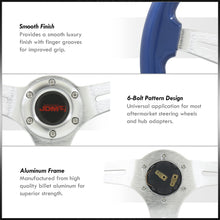 Load image into Gallery viewer, JDM Sport Universal 350mm Wood Grain Style Aluminum Steering Wheel Silver Aluminum Center Blue Wood