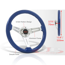 Load image into Gallery viewer, JDM Sport Universal 350mm Wood Grain Style Aluminum Steering Wheel Silver Aluminum Center Blue Wood