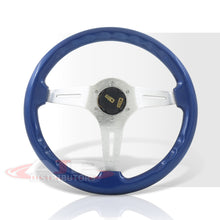 Load image into Gallery viewer, JDM Sport Universal 350mm Wood Grain Style Aluminum Steering Wheel Silver Aluminum Center Blue Wood