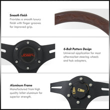 Load image into Gallery viewer, JDM Sport Universal 350mm Wood Grain Style Aluminum Steering Wheel Black Center Dark Wood