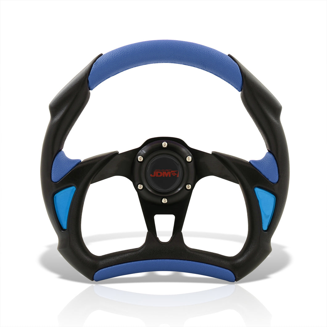 JDM Sport Universal 320mm Flat Bottom Style Aluminum Steering Wheel Black / Blue