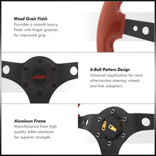 Load image into Gallery viewer, JDM Sport Universal 350mm Wood Grain Style Aluminum Steering Wheel Black Center Light Wood
