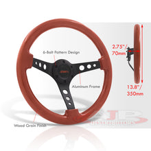 Load image into Gallery viewer, JDM Sport Universal 350mm Wood Grain Style Aluminum Steering Wheel Black Center Light Wood
