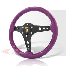 Load image into Gallery viewer, JDM Sport Universal 350mm Wood Grain Style Aluminum Steering Wheel Black Center Purple Wood