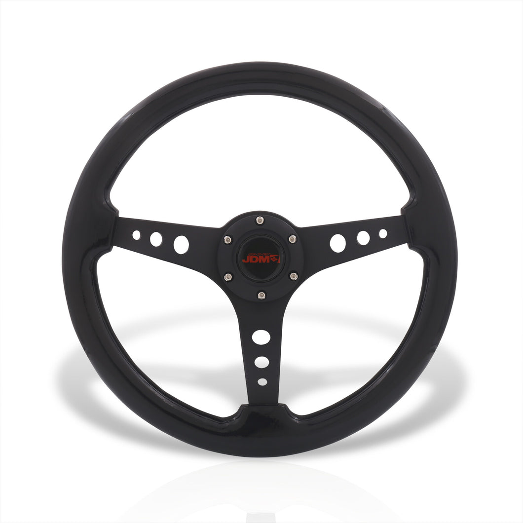 JDM Sport Universal 350mm Wood Grain Style Aluminum Steering Wheel Black Center Black Wood