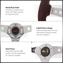 Load image into Gallery viewer, JDM Sport Universal 350mm Heavy Duty Steel Wood Grain Style Steering Wheel Polished Center Dark Wood