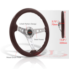 Load image into Gallery viewer, JDM Sport Universal 350mm Heavy Duty Steel Wood Grain Style Steering Wheel Polished Center Dark Wood