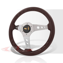 Load image into Gallery viewer, JDM Sport Universal 350mm Heavy Duty Steel Wood Grain Style Steering Wheel Polished Center Dark Wood