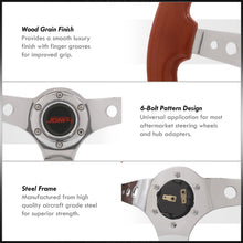 Load image into Gallery viewer, JDM Sport Universal 350mm Heavy Duty Steel Wood Grain Style Steering Wheel Polished Center Light Wood