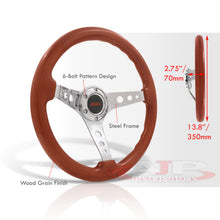 Load image into Gallery viewer, JDM Sport Universal 350mm Heavy Duty Steel Wood Grain Style Steering Wheel Polished Center Light Wood