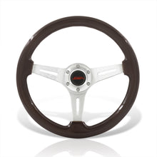 Load image into Gallery viewer, JDM Sport Universal 350mm Wood Grain Style Aluminum Steering Wheel Polished Center Dark Wood